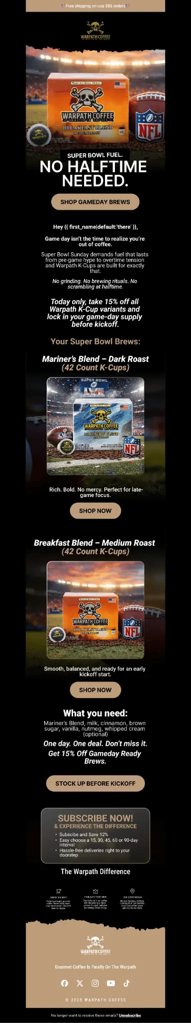 Warpath Coffee email campaign design