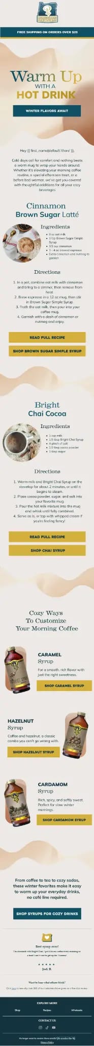 Warm Up Hot Drink email campaign design